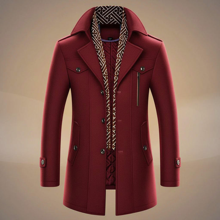 Tailored Women's Trench Coat in Wool in Crimson Red