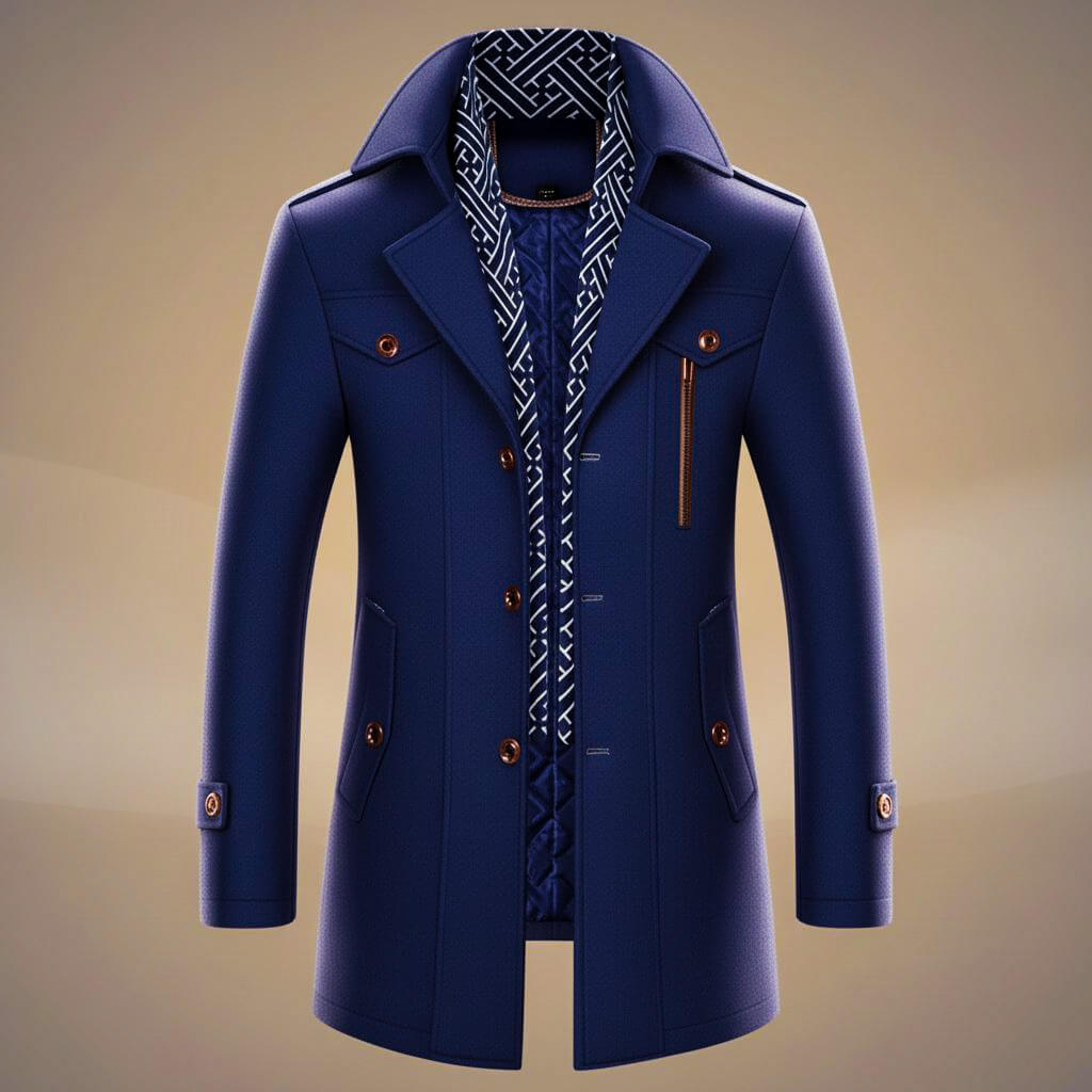 Tailored Women's Trench Coat in Wool in Indigo Blue