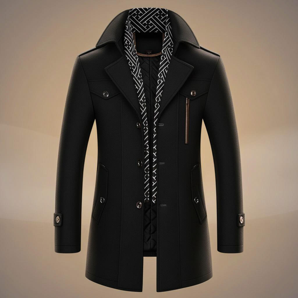 Tailored Women's Trench Coat in Wool in Obsidian Black