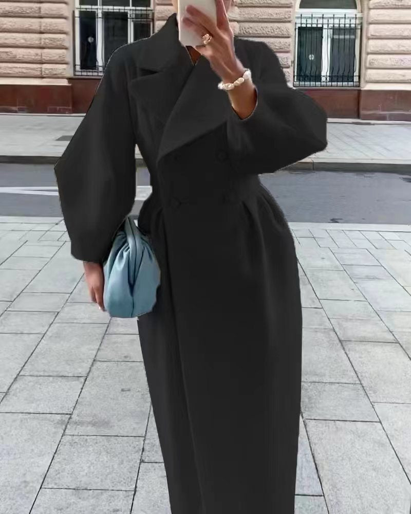 Tailored Wool Trench Coat Women for Winter in Black