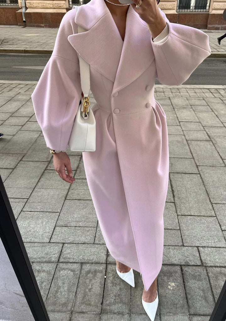 Tailored Wool Trench Coat Women for Winter in Light Pink