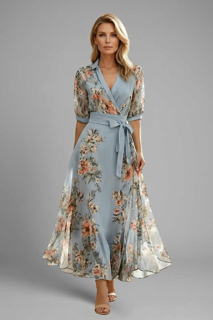 V Neck Midi Dress Wedding Guest w kolorze Niebieski