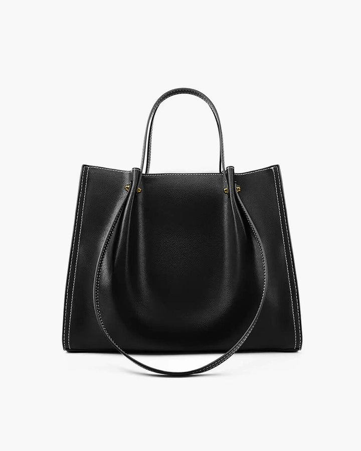 Vegan Leather Contrast-Stitch Structured Tote w kolorze Czarny