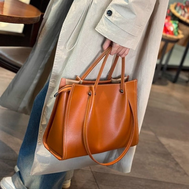Vegan Leather Contrast-Stitch Structured Tote w kolorze Sunset Yellow
