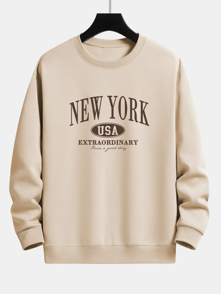 Vintage New York Graphic Cotton Jumper in Beige