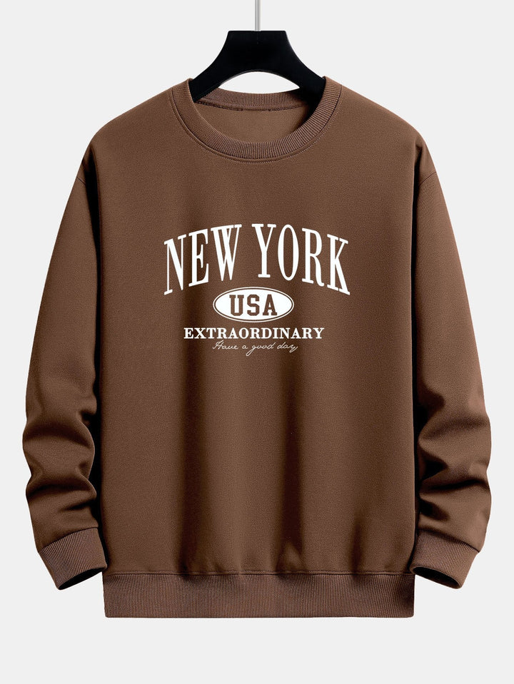 Vintage New York Graphic Cotton Jumper in Brown