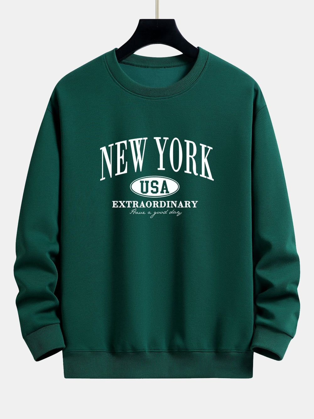 Vintage New York Graphic Cotton Jumper in Dark Green
