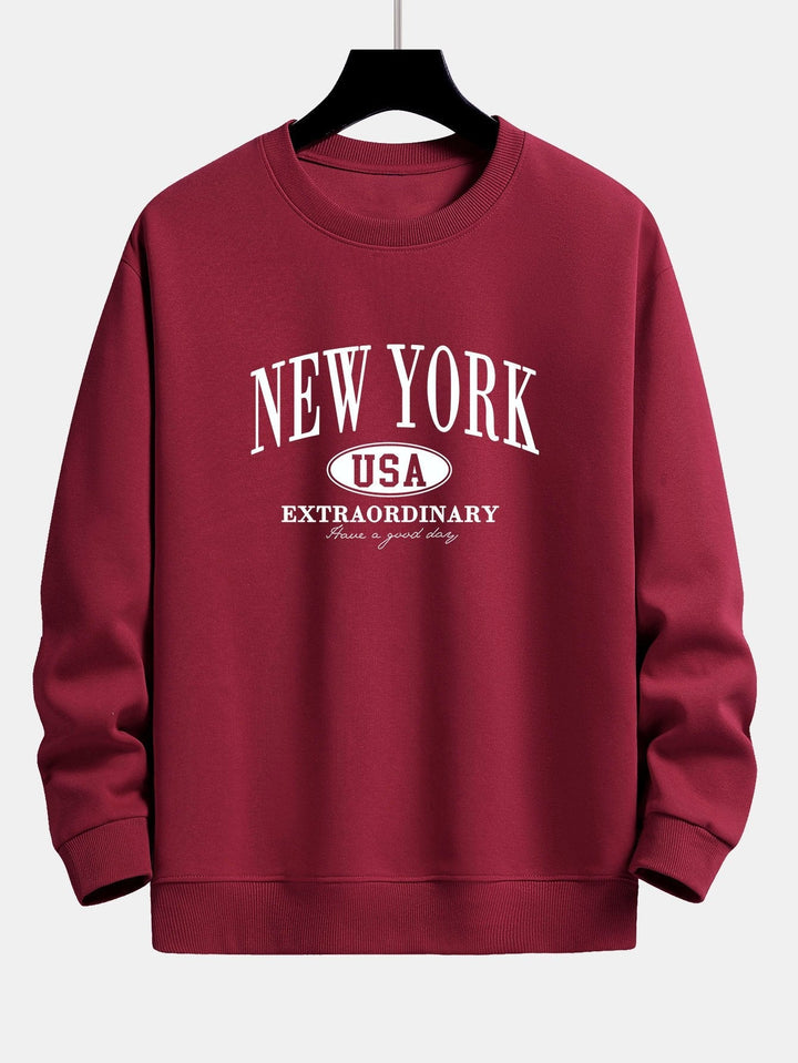 Vintage New York Graphic Cotton Jumper in Wine red