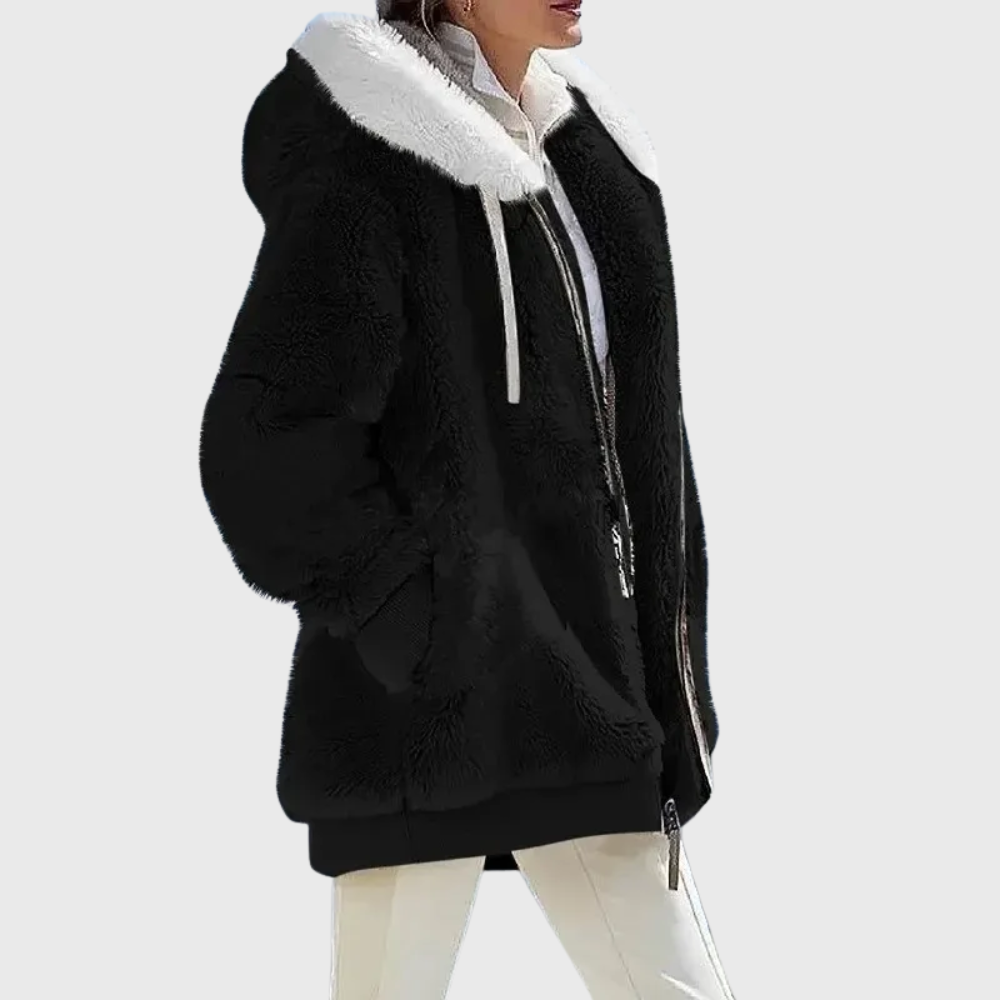 Warm Women's Coats Fleece Puffer Jacket for Autumn in Black
