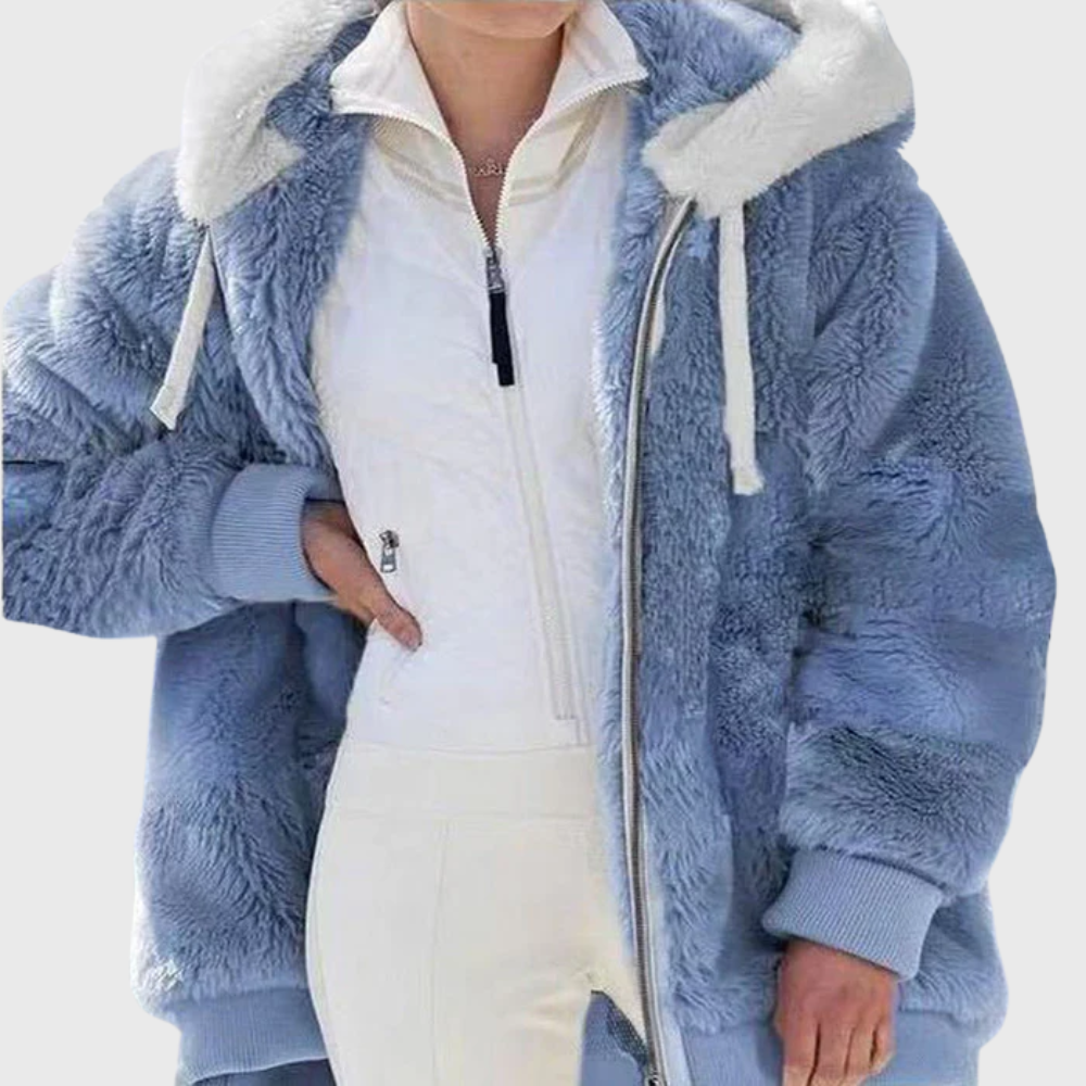 Warm Women's Coats Fleece Puffer Jacket for Autumn in Blue
