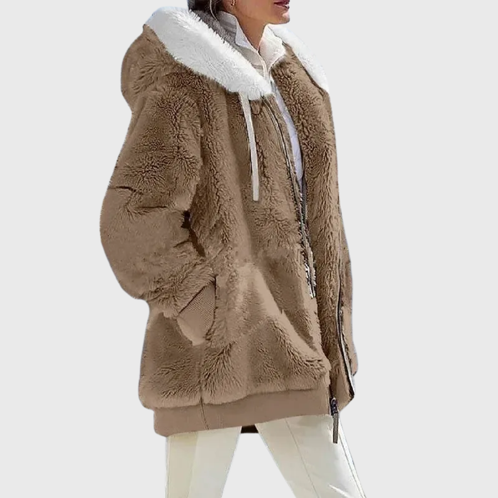 Warm Women's Coats Fleece Puffer Jacket for Autumn in Brown