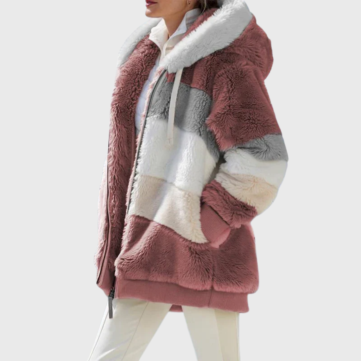 Warm Women's Coats Fleece Puffer Jacket for Autumn in Red Stripes