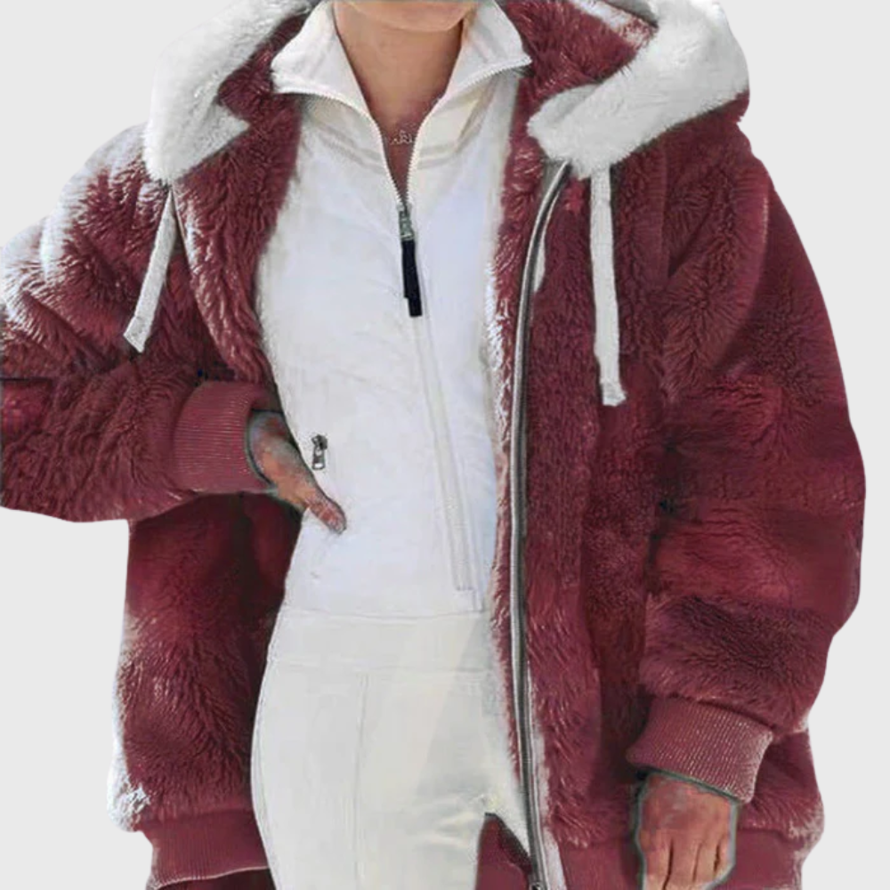 Warm Women's Coats Fleece Puffer Jacket for Autumn in Red