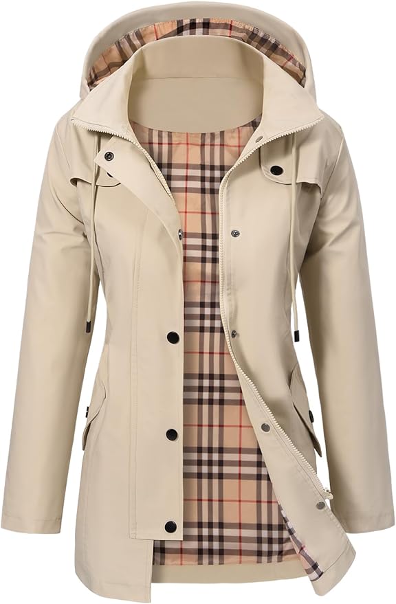 Water-Resistant Women's Jacket with Hood for Autumn in Beige