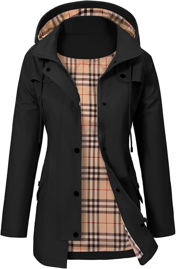 Water-Resistant Women's Jacket with Hood for Autumn in Black