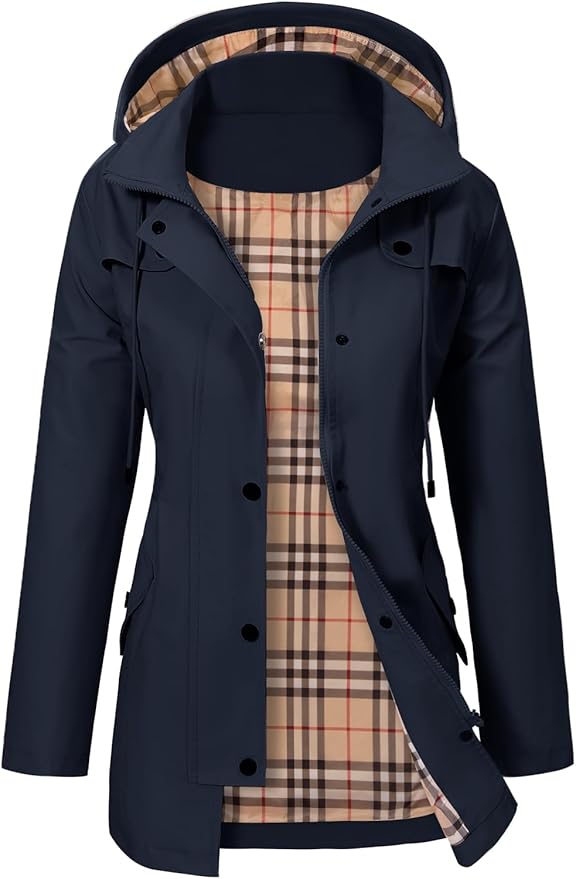 Water-Resistant Women's Jacket with Hood for Autumn in Blue