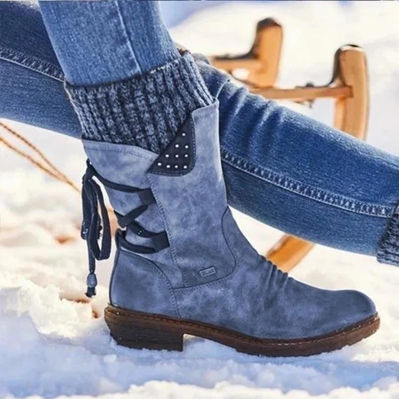 Waterproof Women's Boots Mid-Calf for Autumn in Blue