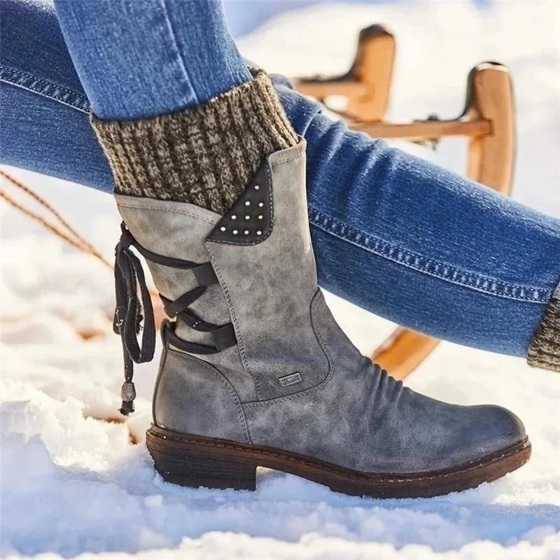 Waterproof Women's Boots Mid-Calf for Autumn in Grey