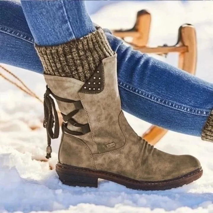 Waterproof Women's Boots Mid-Calf for Autumn in Khaki