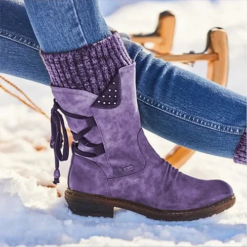 Waterproof Women's Boots Mid-Calf for Autumn in Purple