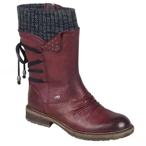 Waterproof Women's Boots Mid-Calf for Autumn in Red