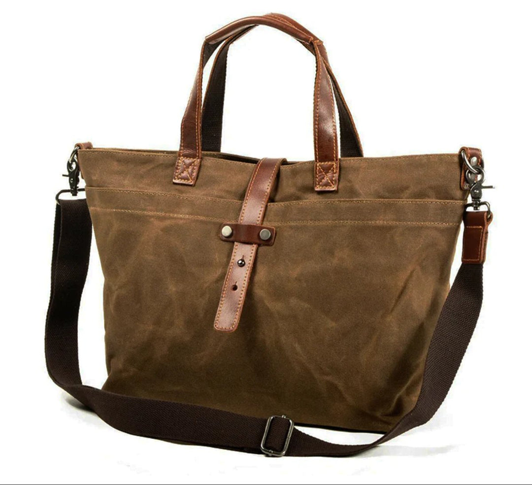Waxed Canvas Tote Bag Leather-Trim w kolorze Tobacco leaf