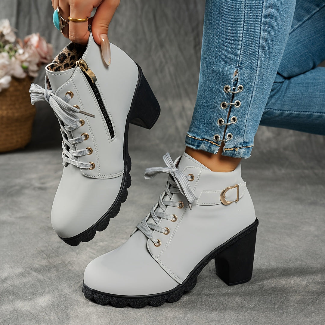 Women's Ankle Boots, Convenient Zip & Block Heel in Grey