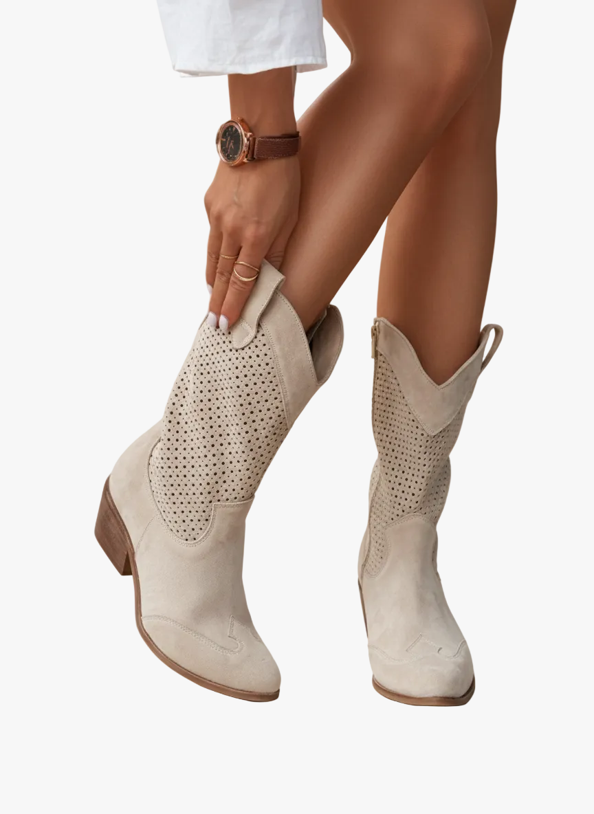 Women's Ankle Boots Western Style in Faux Suede in Beige