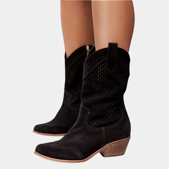 Women's Ankle Boots Western Style in Faux Suede in Black