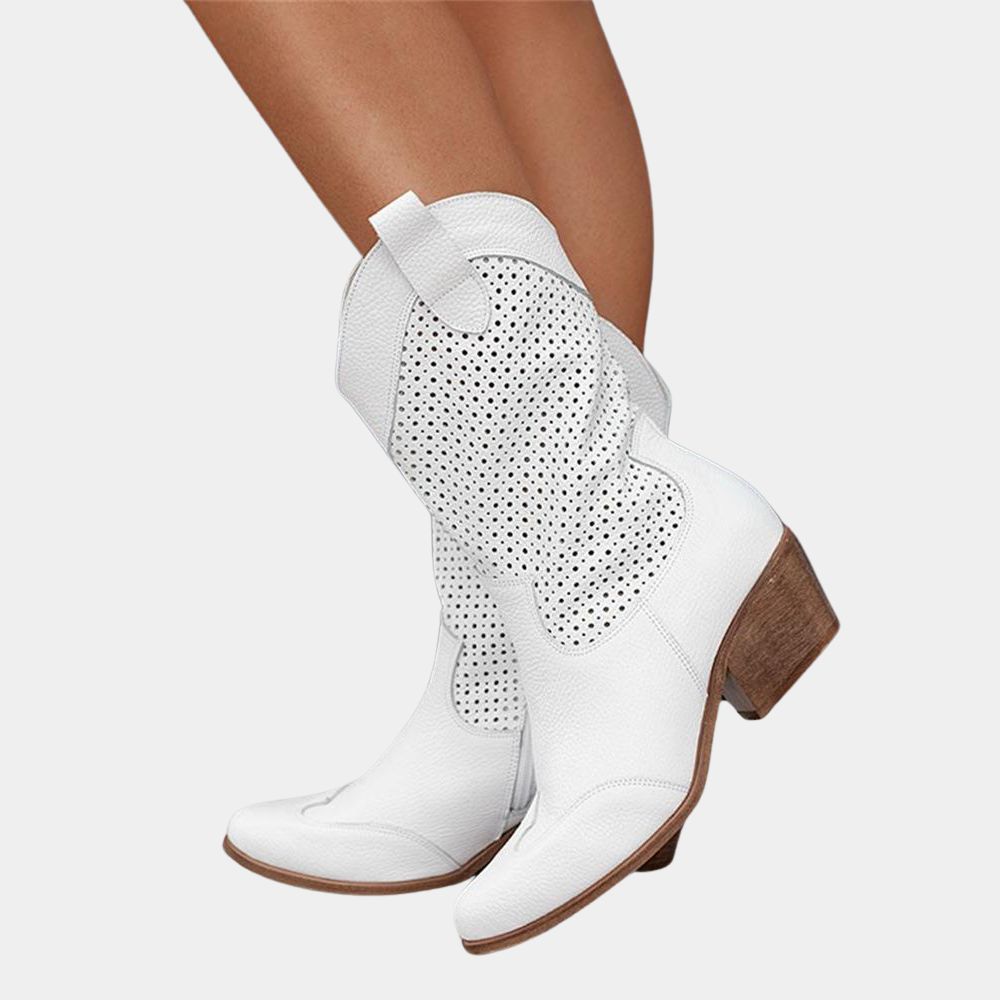 Women's Ankle Boots Western Style in Faux Suede in White