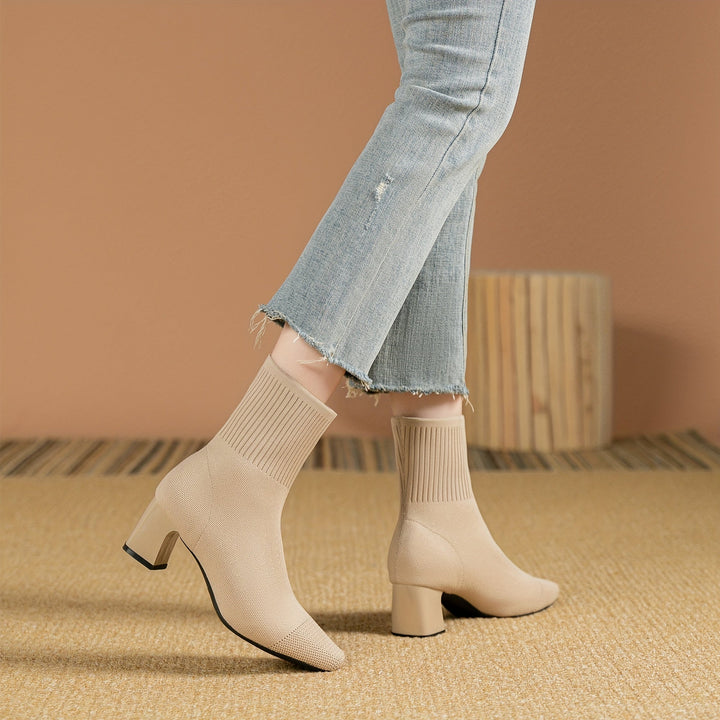 Women's Ankle Boots with Knit & Block Heel (10)