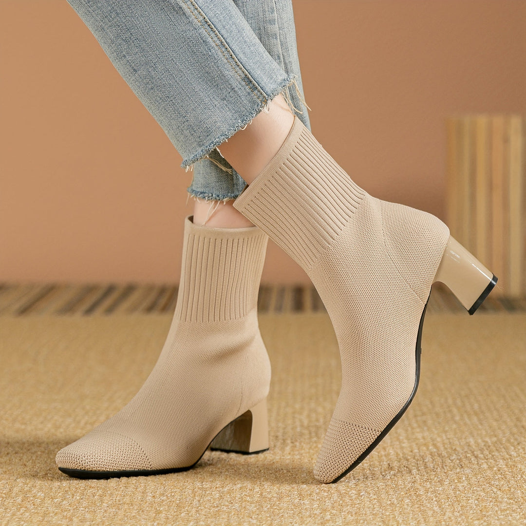 Women's Ankle Boots with Knit & Block Heel (13)