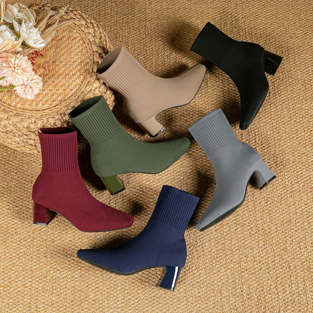 Women's Ankle Boots with Knit & Block Heel (3)