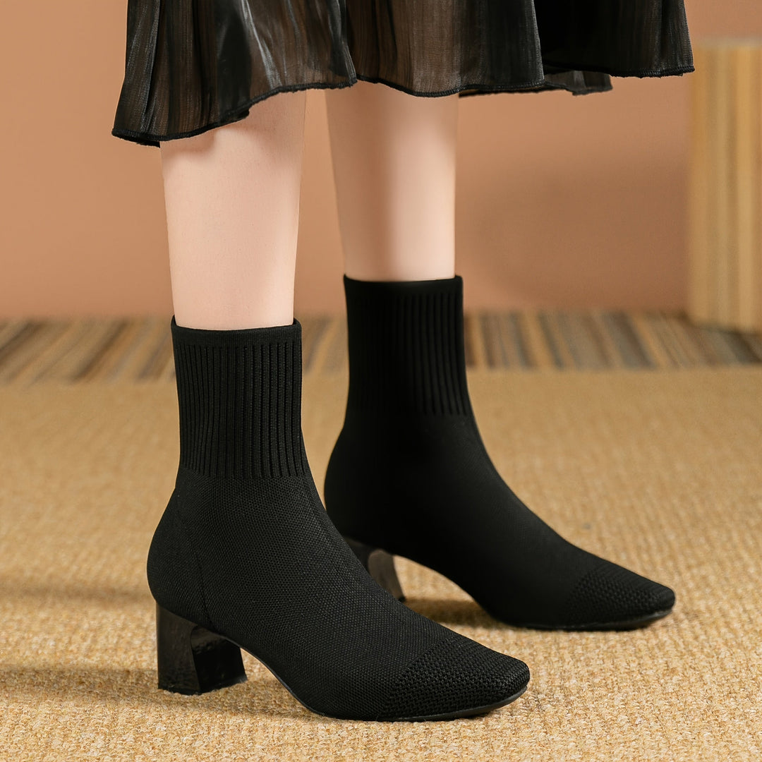 Women's Ankle Boots with Knit & Block Heel (4)