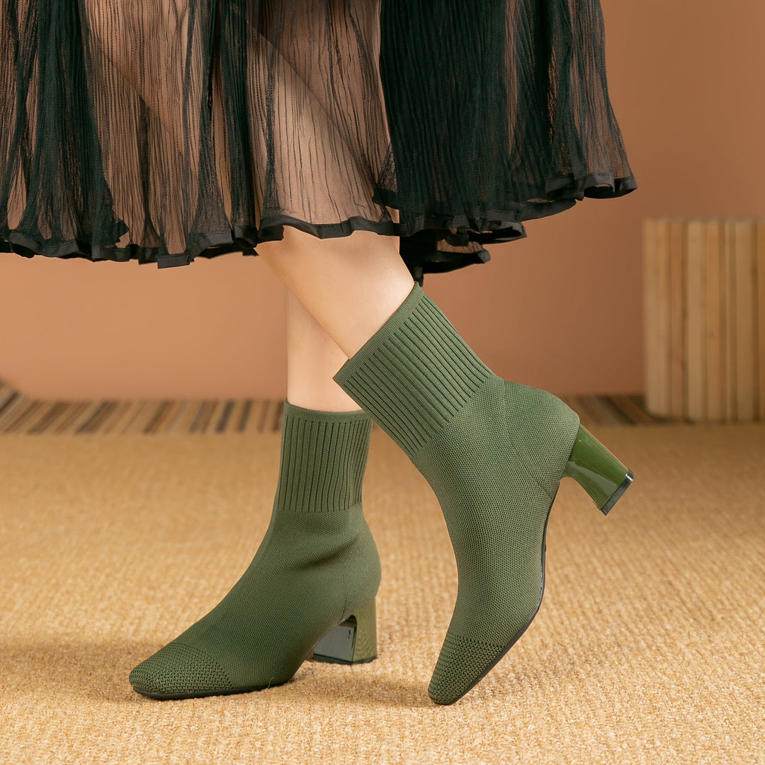 Women's Ankle Boots with Knit & Block Heel (7)