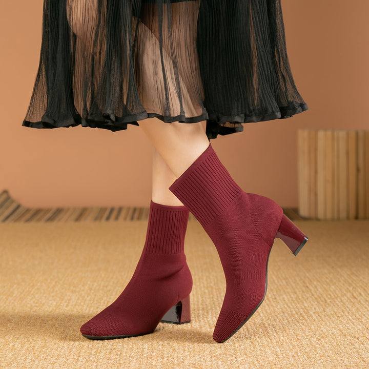 Women's Ankle Boots with Knit & Block Heel (9)