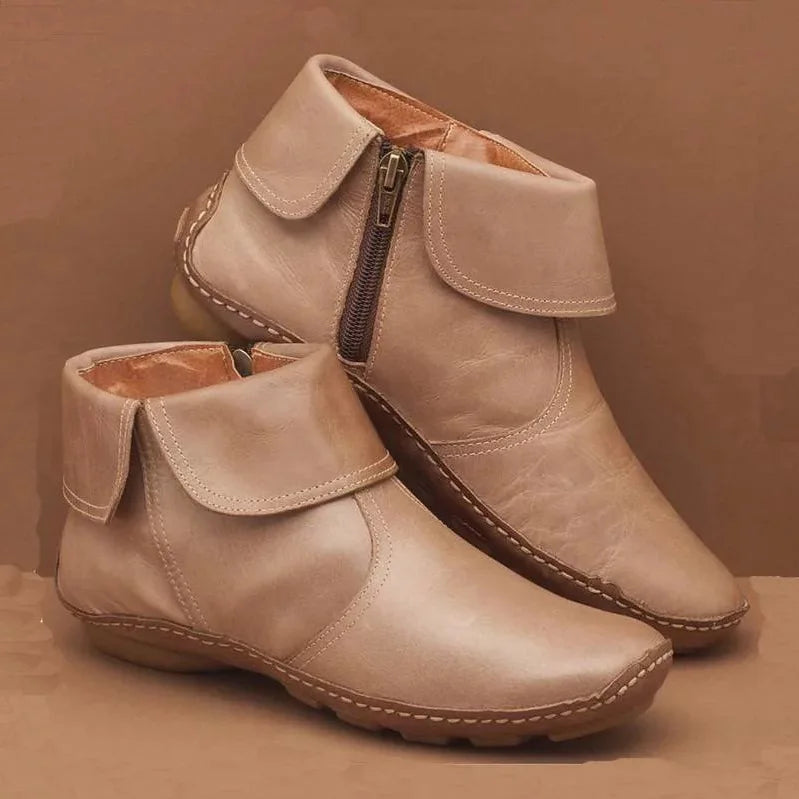 Women's Ankle Boots with Vintage Flair in Beige (mit Reißverschluss)