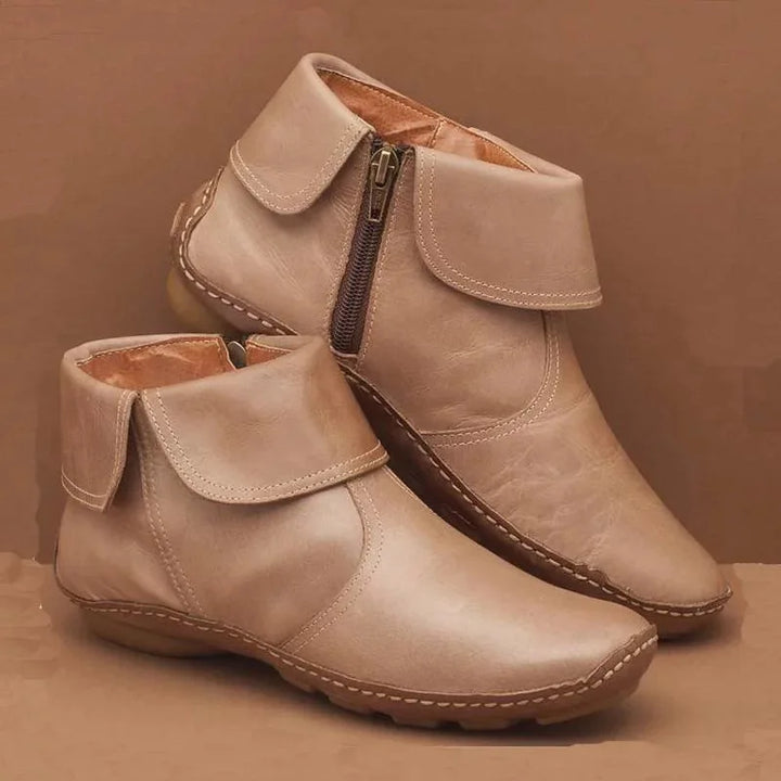 Women's Ankle Boots with Vintage Flair in Beige (mit Reißverschluss)