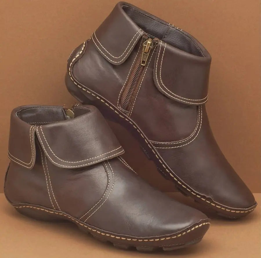 Women's Ankle Boots with Vintage Flair in Dunkelbraun (mit Reißverschluss)