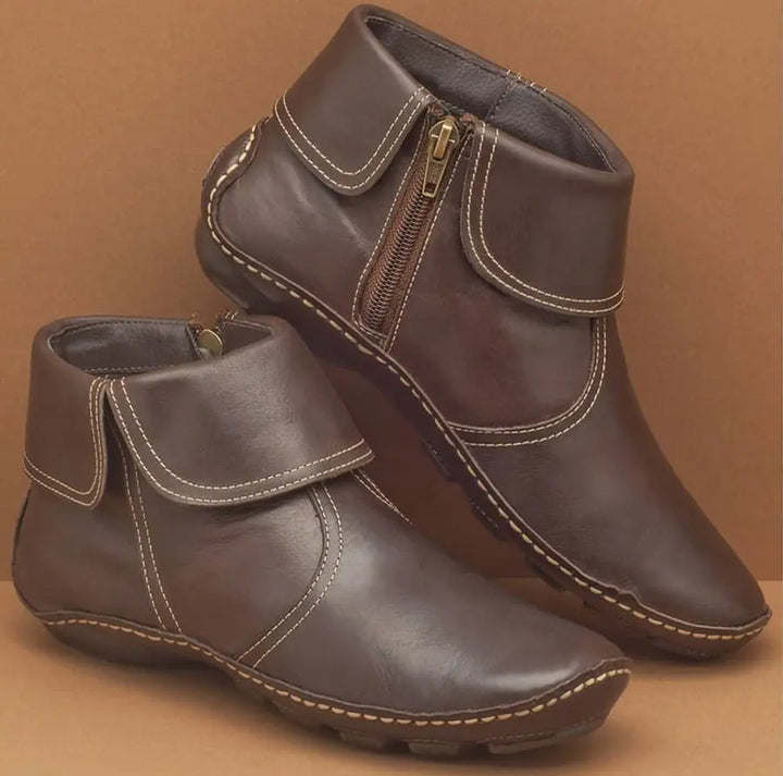 Women's Ankle Boots with Vintage Flair in Dunkelbraun (mit Reißverschluss)
