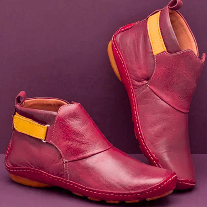 Women's Ankle Boots with Vintage Flair in Red
