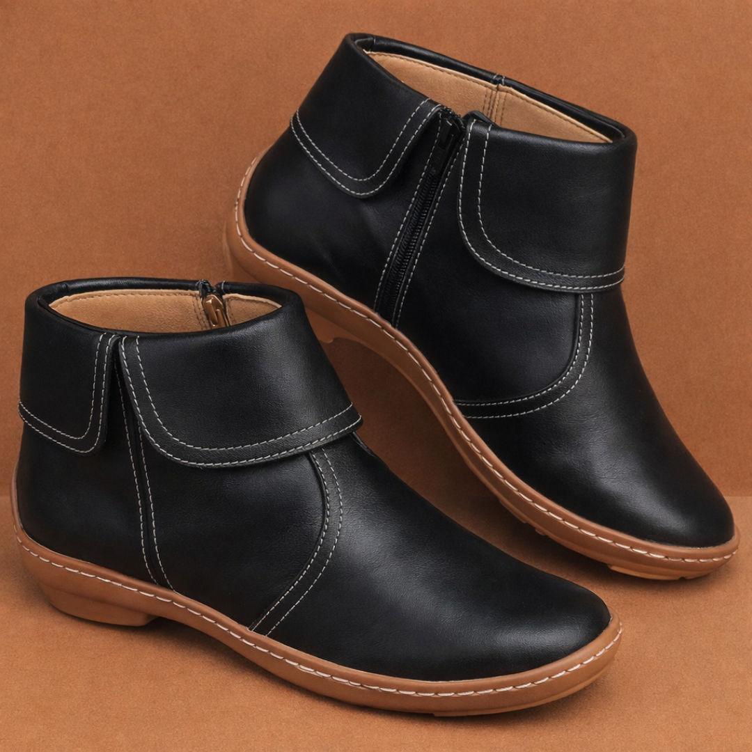 Women's Ankle Boots with Vintage Flair in Schwarz (mit Reißverschluss)