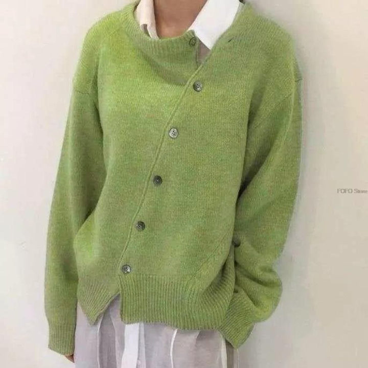 Women's Asymmetric Wrap Coat for Autumn in Green