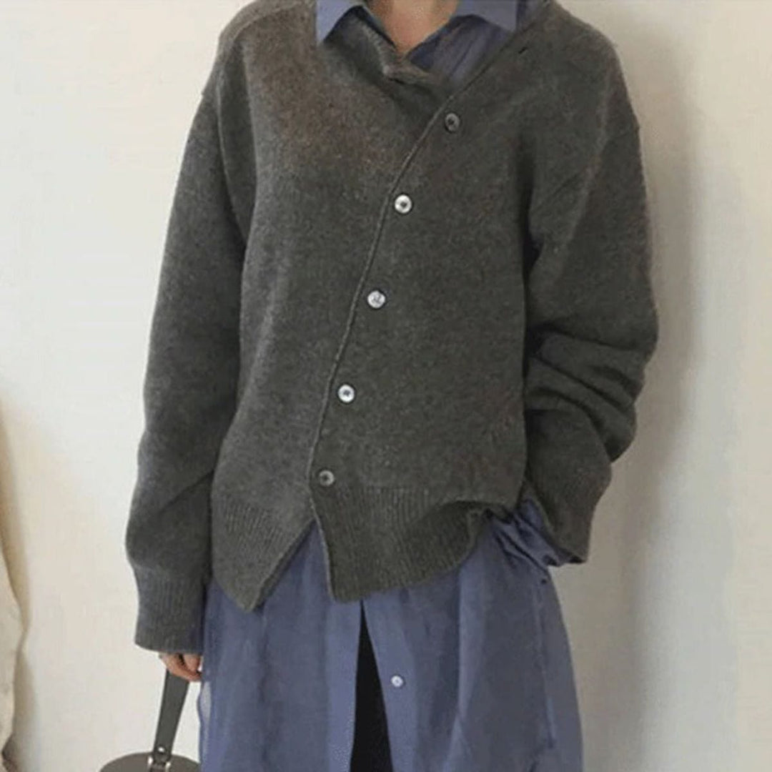 Women's Asymmetric Wrap Coat for Autumn in Grey