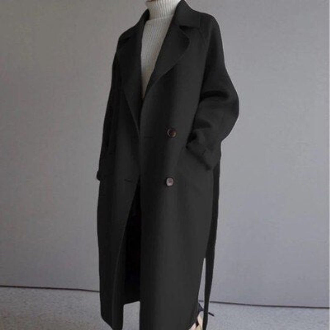 Women's Autumn Coat, Cashmere Blend Longline in Black