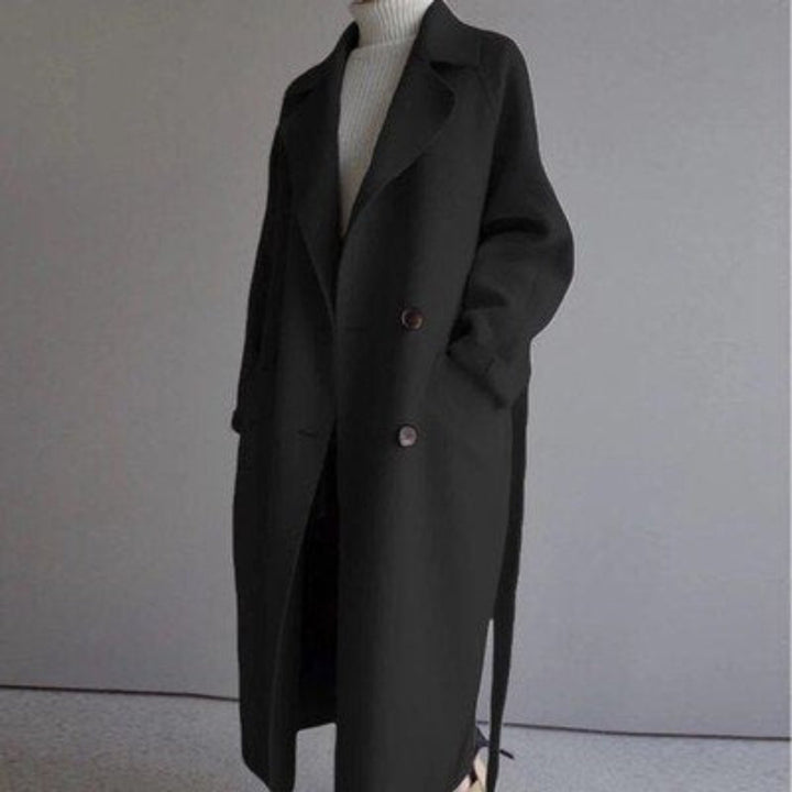 Women's Autumn Coat, Cashmere Blend Longline in Black
