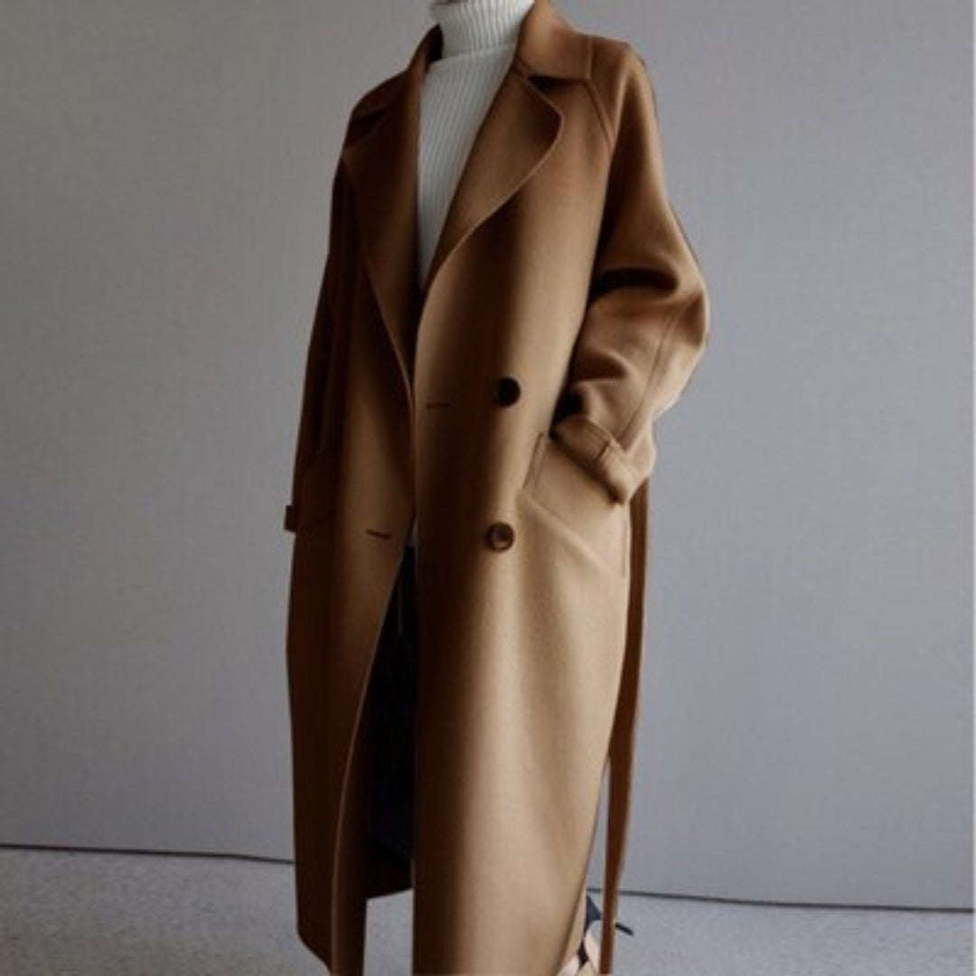Women's Autumn Coat, Cashmere Blend Longline in Caramel