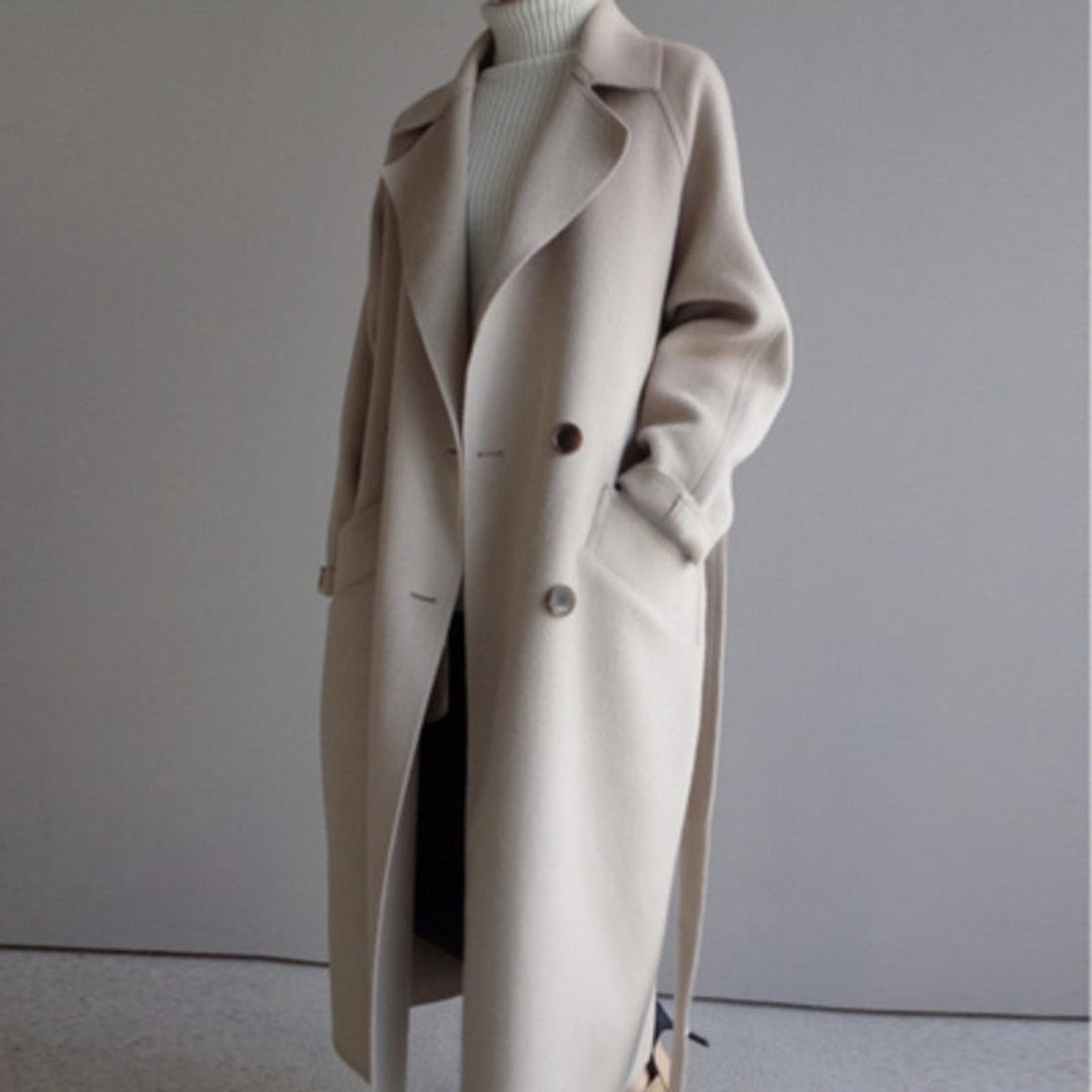 Women's Autumn Coat, Cashmere Blend Longline in Off-White