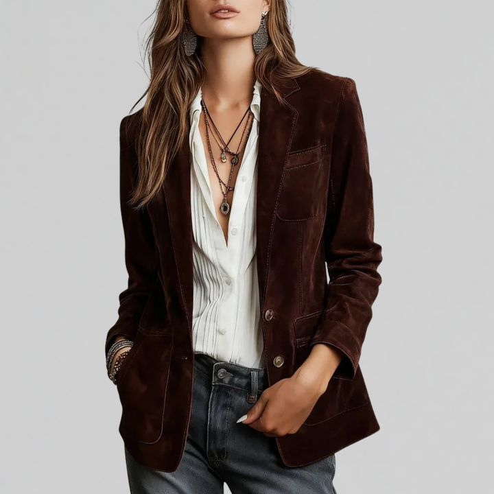 Women's Autumn Coat in Soft Suede-Touch in Chestnut Brown