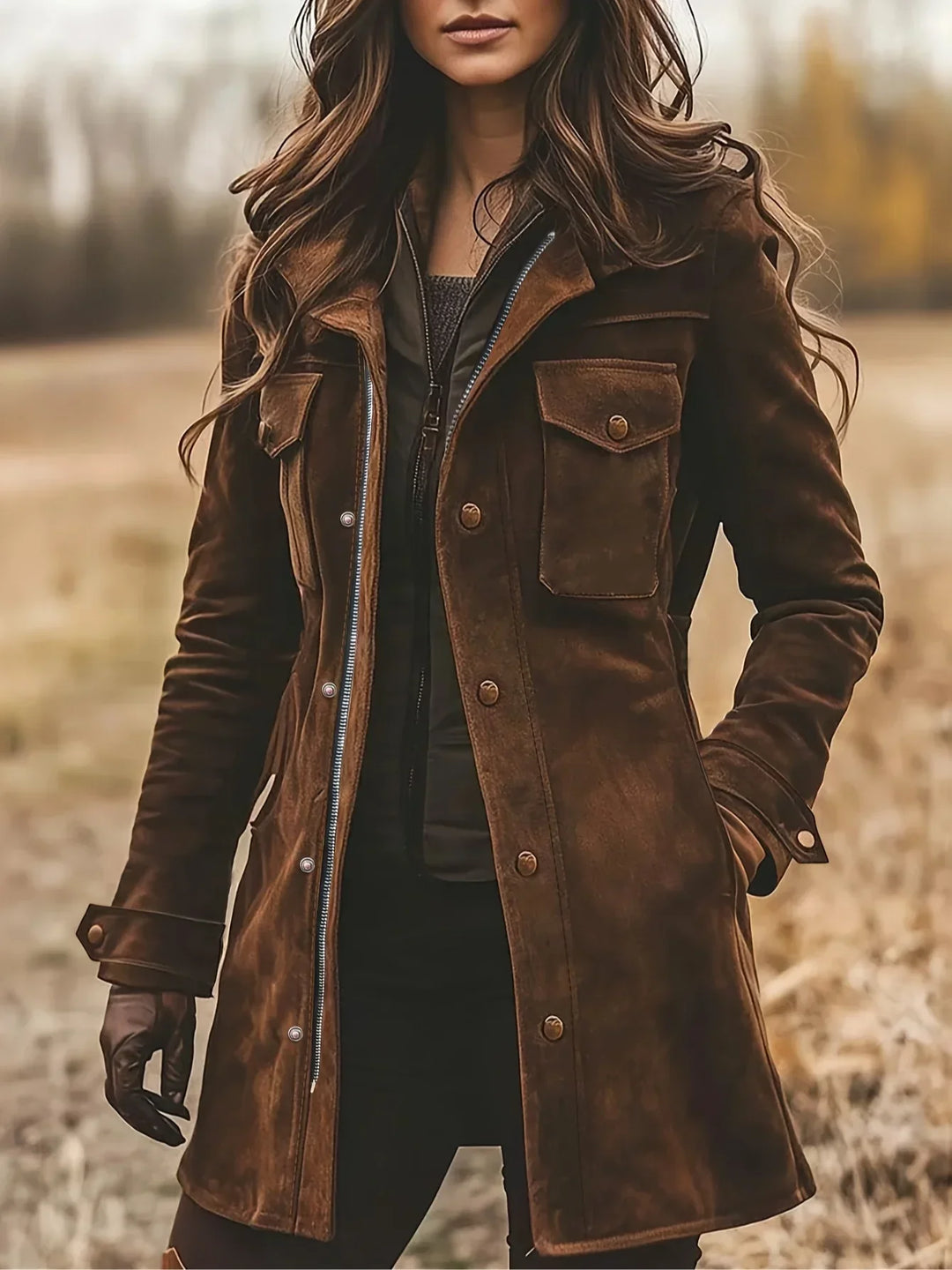 Women's Autumn Coat with Tailored Longline in Brown